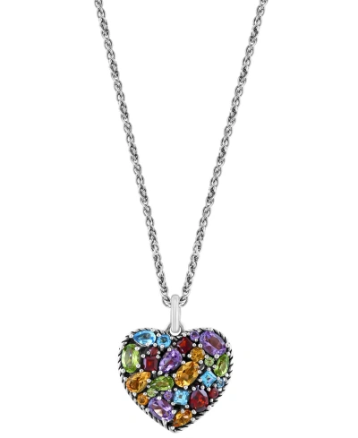Effy Collection Effy Multi-gemstone Mixed Cut Heart 18" Pendant Necklace (6-5/8 Ct. T.w.) In Sterling Silver