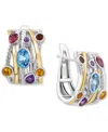 Effy Collection Effy Multi-gemstone Mixed Cut Small Huggie Hoop Earrings (2-1/2 Ct. T.w.) In Sterling Silver & 14k G In Multi Gemstone