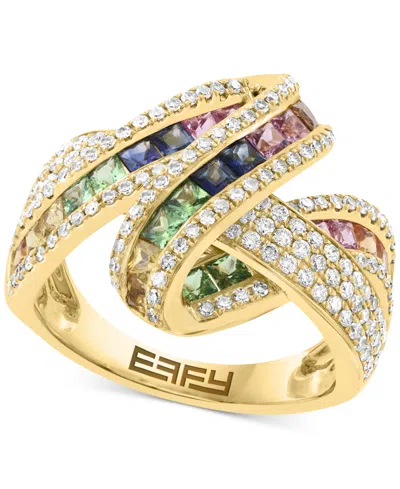 Effy Collection Effy Multi-sapphire (1-1/4 Ct. T.w.), Green Garnet (1/4 Ct. T.w.) & Diamond (5/8 Ct. T.w.) Crossover In Blue
