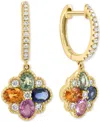 Effy Collection Effy Multi-sapphire (1-7/8 Ct. T.w.) & Diamond Flower Dangle Hoop Earrings In 14k Gold In Gold