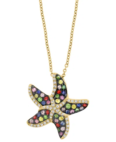 Effy Collection Effy Multi-sapphire (1/2 Ct. T.w.), Green Garnet (1/6 Ct. T.w.) & Diamond (1/6 Ct. T.w.) Starfish 18