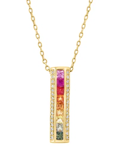 Effy Collection Effy Multi-sapphire (1/3 Ct. T.w.) & Diamond (1/10 Ct. T.w.) Bar Pendant Necklace In 14k Yellow Gold In Multi Gemstone