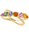Effy Collection Effy Multi-sapphire (2 Ct. T.w.) & Diamond (1/10 Ct. T.w.) Crossover Statement Ring In 14k Yellow Go In Blue