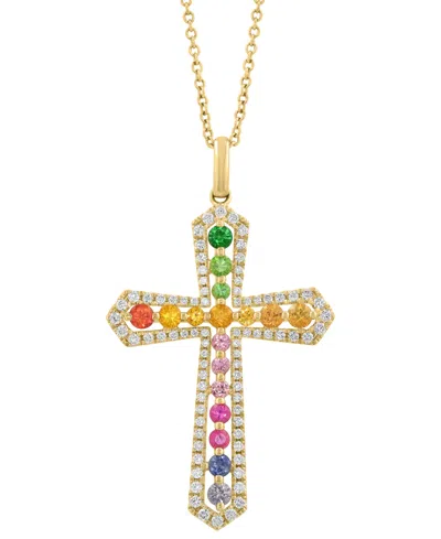 Effy Collection Effy Multi-sapphire (3/4 Ct. T.w.), Green Garnet (1/6 Ct. T.w.) & Diamond (1/2 Ct. T.w.) Cross 18" P
