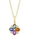 EFFY COLLECTION EFFY MULTI-SAPPHIRE (7/8 CT. T.W.) & DIAMOND (1/10 CT. T.W.) FLOWER 18" PENDANT NECKLACE IN 14K GOLD