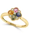Effy Collection Effy Multi-sapphire (7/8 Ct. T.w.) & Diamond (1/20 Ct. T.w.) Flower Ring In 14k Gold In Gold