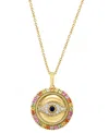 EFFY COLLECTION EFFY MULTI-SAPPHIRE (7/8 CT. T.W.) & DIAMOND (1/6 CT. T.W.) EVIL EYE 18" PENDANT NECKLACE IN 14K GOL