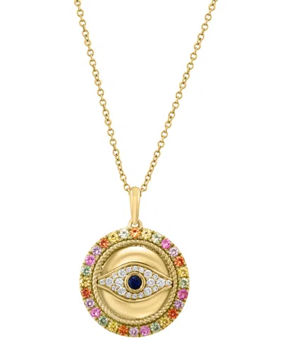 Effy Collection Effy Multi-sapphire (7/8 Ct. T.w.) & Diamond (1/6 Ct. T.w.) Evil Eye 18" Pendant Necklace In 14k Gol In Yellow Gol