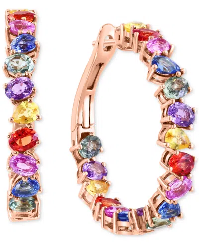 Effy Collection Effy Multi-sapphire In & Out Medium Hoop Earrings (8-1/5 Ct. T.w.) In 14k Gold, 1.19" In Yellow Gol