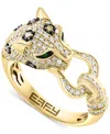 EFFY COLLECTION EFFY MULTICOLOR DIAMOND (3/4 CT. T.W.) & EMERALD ACCENT PANTHER HEAD STATEMENT RING