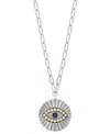 Effy Collection Effy Multicolor Diamond Evil Eye Disc 18" Pendant Necklace (1/10 Ct. T.w.) In Sterling Silver & 18k 