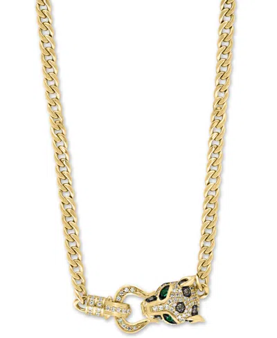 Effy Collection Effy Multicolor Diamond (x Ct. T.w.) & Emerald (1/20 Ct. T.w.) Panther Head 17" Statement Necklace In Yellow Gol