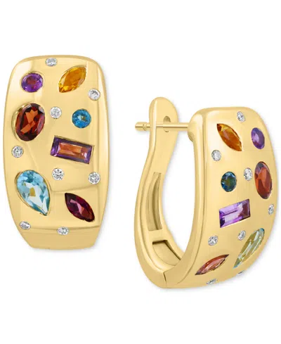 Effy Collection Effy Multi-gemstone (1-3/4 Ct. T.w.) & Diamond (1/10 Ct. T.w.) Scatter Hoop Earrings In 14k Gold-pla In Multi Stone