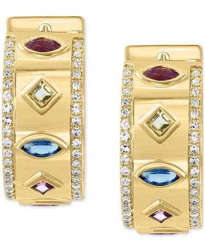Effy Collection Effy Multi-gemstone (3/4 Ct. T.w.) & Diamond (1/4 Ct. T.w.) Small Hoop Earrings In 14k Gold, 0.71" In Multi Stone