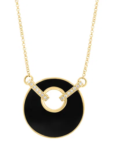 Effy Collection Effy Onyx (19mm) & Diamond (1/20 Ct. T.w.) Pendant Necklace In 14k Yellow Gold, 16" + 2" Extender In Black