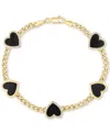 Effy Collection Effy Onyx (9 X 8-1/2 Mm) & Diamond (1/4 Ct. T.w.) Heart Flex Bracelet In 14k Gold Over Silver In Black