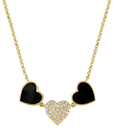 Effy Collection Effy Onyx & Diamond (1/10 Ct. T.w.) Heart Collar Necklace In 14k Gold, 18" + 1" Extender