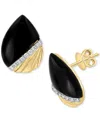 EFFY COLLECTION EFFY ONYX & DIAMOND (1/10 CT. T.W.) PEAR-SHAPED RIDGED STUD EARRINGS IN 14K GOLD