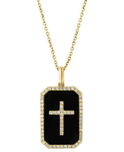 Effy Collection Effy Onyx & Diamond (1/4 Ct. T.w.) Cross Dog Tag 18" Pendant Necklace In 14k Gold