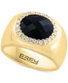 Effy Collection Effy Onyx & Diamond (1/4 Ct. T.w.) Halo Statement Ring In 14k Gold-plated Sterling Silver In 14k Yellow