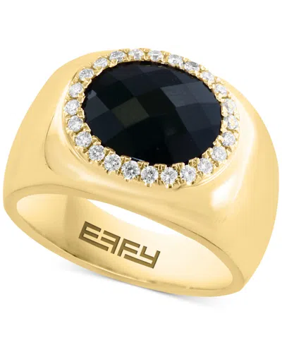 Effy Collection Effy Onyx & Diamond (1/4 Ct. T.w.) Halo Statement Ring In 14k Gold-plated Sterling Silver In 14k Yellow