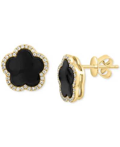 Effy Collection Effy Onyx & Diamond (1/5 Ct. T.w.) Flower Halo Stud Earrings In 14k Gold In Yellow Gold