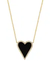 Effy Collection Effy Onyx & Diamond (1/5 Ct. T.w.) Heart Halo Pendant Necklace In 14k Gold, 16" + 2" Extender In Black