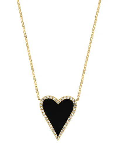 Effy Collection Effy Onyx & Diamond (1/5 Ct. T.w.) Heart Halo Pendant Necklace In 14k Gold, 16" + 2" Extender In Black