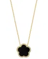 EFFY COLLECTION EFFY ONYX & DIAMOND (1/6 CT. T.W.) FLOWER HALO 18" PENDANT NECKLACE IN 14K GOLD