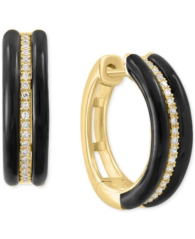 Effy Collection Effy Onyx & Diamond (1/8 Ct. T.w.) Small Huggie Hoop Earrings In 14k Gold, 0.625" In Yellow Gold