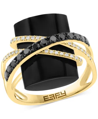 Effy Collection Effy Onyx & Diamond (3/8 Ct. T.w.) Orbital Statement Ring In 14k Gold In Yellow Gol