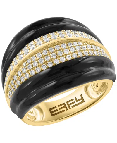 Effy Collection Effy Onyx & Diamond (5/8 Ct. T.w.) Statement Ring In 14k Gold-plated Silver In Black