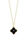 Effy Collection Effy Onyx & Diamond Accent Flower 18" Pendant Necklace In 14k Gold In Black