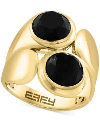 Effy Collection Effy Onyx Circle Polished Statement Ring In Gold-plated Sterling Silver In 14k Yellow