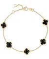 Effy Collection Effy Onyx Clover Station Chain Link Bracelet In 14k Gold In Yellow Gol
