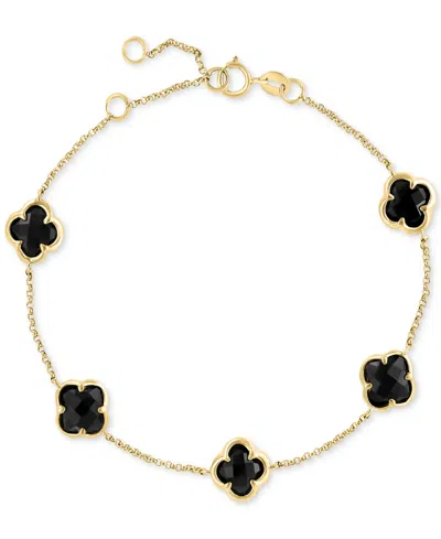 Effy Collection Effy Onyx Clover Station Chain Link Bracelet In 14k Gold In Yellow Gol