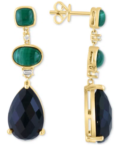 Effy Collection Effy Onyx, Malachite, & Diamond (1/20 Ct. T.w.) Triple Drop Earrings In 14k Gold In Multi