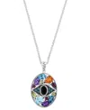 Effy Collection Effy Onyx, Multi-gemstone (4-5/8 Ct. T.w.) & Diamond (1/20 Ct. T.w.) Evil Eye Cluster 18" Pendant Ne In Sterling Silver