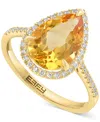 Effy Collection Effy Pear-shape Citrine (3-3/8 Ct. T.w.) & Diamond (1/6 Ct. T.w.) Statement Ring In 14k Yellow Gold In Citrine