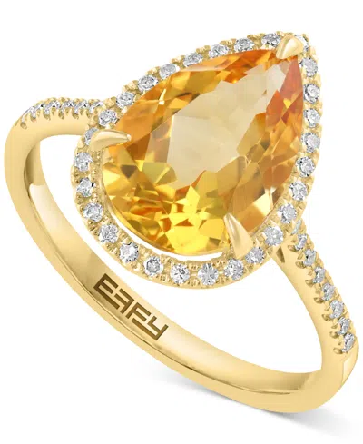 Effy Collection Effy Pear-shape Citrine (3-3/8 Ct. T.w.) & Diamond (1/6 Ct. T.w.) Statement Ring In 14k Yellow Gold
