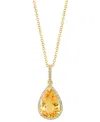 Effy Collection Effy Pear-shape Citrine (3-3/8 Ct. T.w.) & Diamond (1/8 Ct. T.w.) 18" Pendant Necklace In 14k Yellow In Citrine