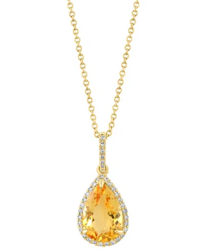 Effy Collection Effy Pear-shape Citrine (3-3/8 Ct. T.w.) & Diamond (1/8 Ct. T.w.) 18" Pendant Necklace In 14k Yellow