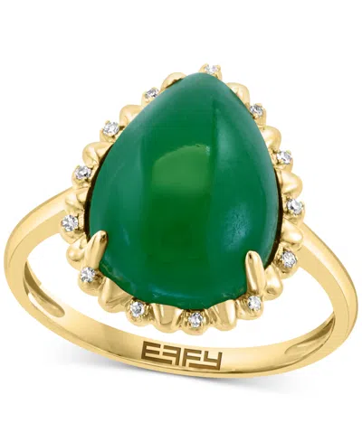 Effy Collection Effy Pear-shape Dyed Jade (6-1/2 Ct. T.w.) & Diamond (1/20 Ct. T.w.) Statement Ring In 14k Yellow Go