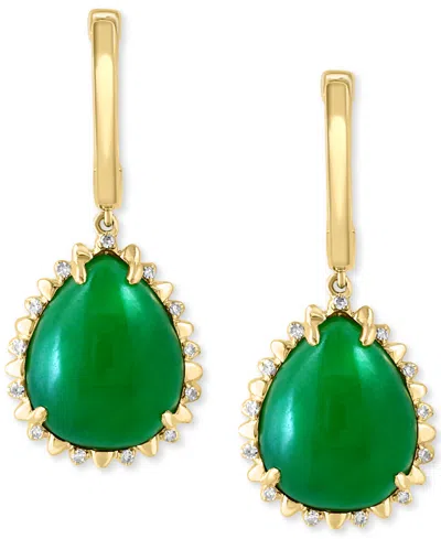 Effy Collection Effy Pear-shape Dyed Jade & Diamond (1/10 Ct. T.w.) Charm Hoop Earrings In 14k Yellow Gold