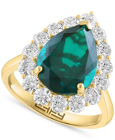 Effy Collection Effy Pear-shape Lab Grown Emerald (4-1/5 Ct. T.w.) & Lab Grown Diamond (1-1/3 Ct. T.w.) Halo Ring In