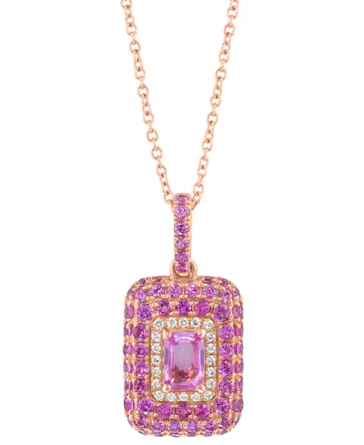 Effy Collection Effy Pink Sapphire (1-7/8 Ct. T.w.) & Diamond (1/10 Ct. T.w.) Octagon Halo 18" Pendant Necklace In 1