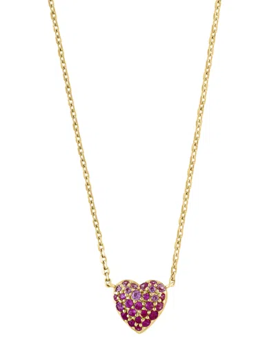 Effy Collection Effy Pink Sapphire (1/3 Ct. T.w.) & Ruby (3/8 Ct. T.w.) Heart Ombre Cluster Pendant Necklace In 14k  In Brown