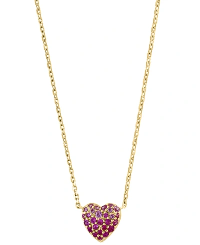 Effy Collection Effy Pink Sapphire (1/3 Ct. T.w.) & Ruby (3/8 Ct. T.w.) Heart Ombre Cluster Pendant Necklace In 14k In K Gold