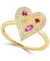Effy Collection Effy Pink Sapphire (1/4 Ct. T.w.), Ruby Accent, & Diamond (1/6 Ct. T.w.) Heart Halo Ring In 14k Gold In Gold
