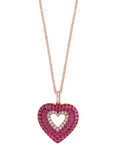 Effy Collection Effy Pink Sapphire (1/5 Ct. T.w.), Ruby (3/8 Ct. T.w.) & Diamond (1/10 Ct. T.w.) Heart 18" Pendant N In Brown